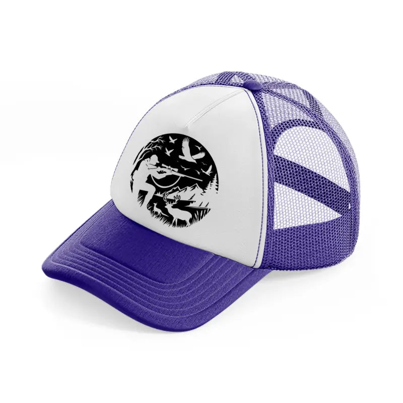 hunter figure-purple-trucker-hat