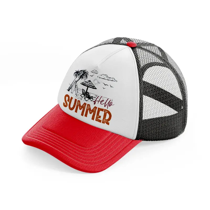 hello summer-red-and-black-trucker-hat