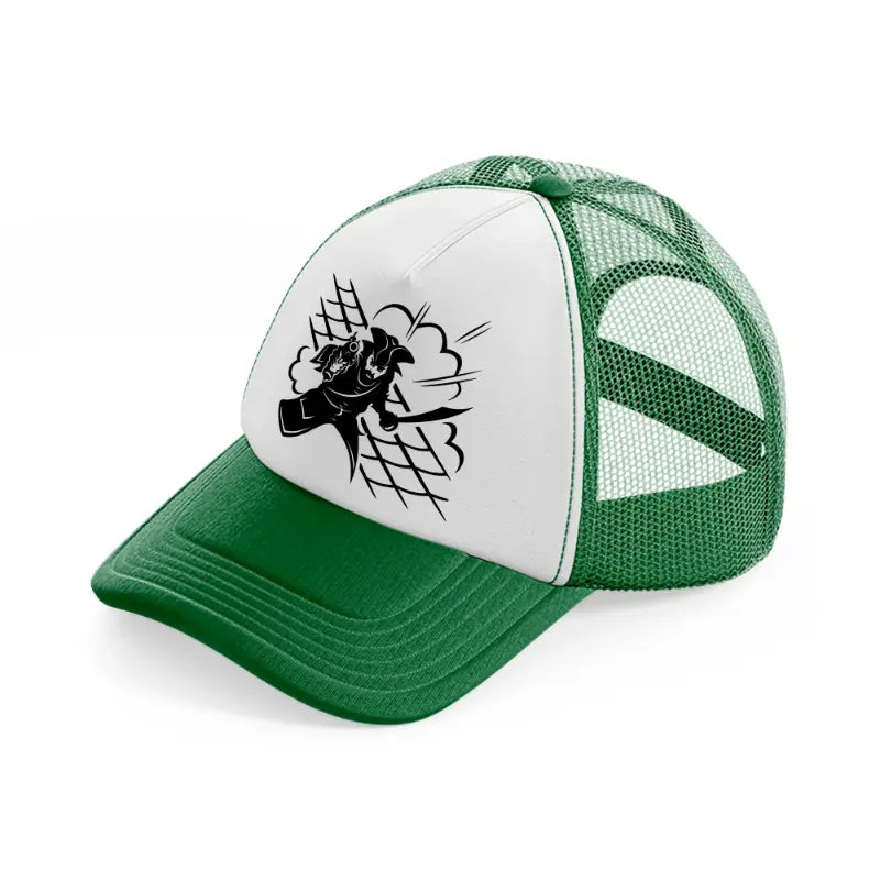 pirate fight green and white trucker hat