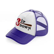 3 up down baseball-purple-trucker-hat