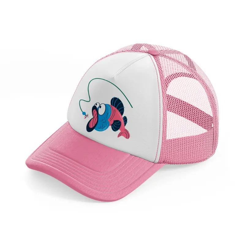 fish cartoon-pink-and-white-trucker-hat