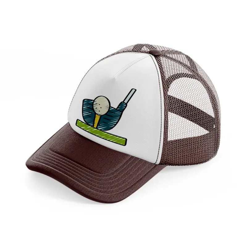 golf ball stick brown trucker hat