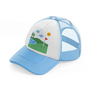 golf field river-sky-blue-trucker-hat