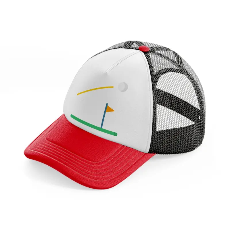 golf cartoon-red-and-black-trucker-hat