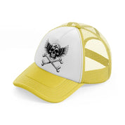 skull cross with wings-yellow-trucker-hat