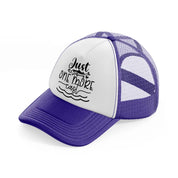 just one more cast-purple-trucker-hat