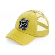 skull head flower-gold-trucker-hat