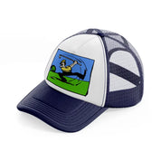 cartoon golfer-navy-blue-and-white-trucker-hat