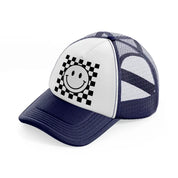 happy face black & white-navy-blue-and-white-trucker-hat