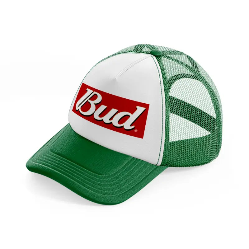 bud green and white trucker hat