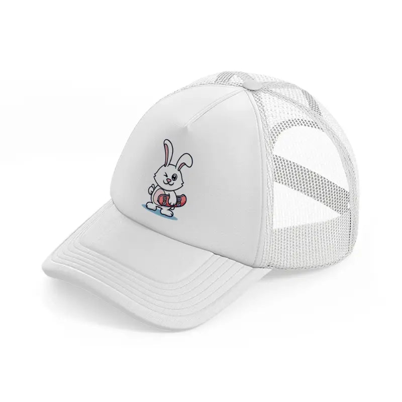 rabbit holding skateboard-white-trucker-hat