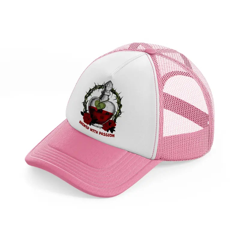 love potion brewed with passion-pink-and-white-trucker-hat