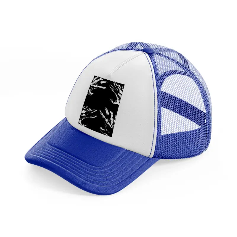 ghost hands blue and white trucker hat