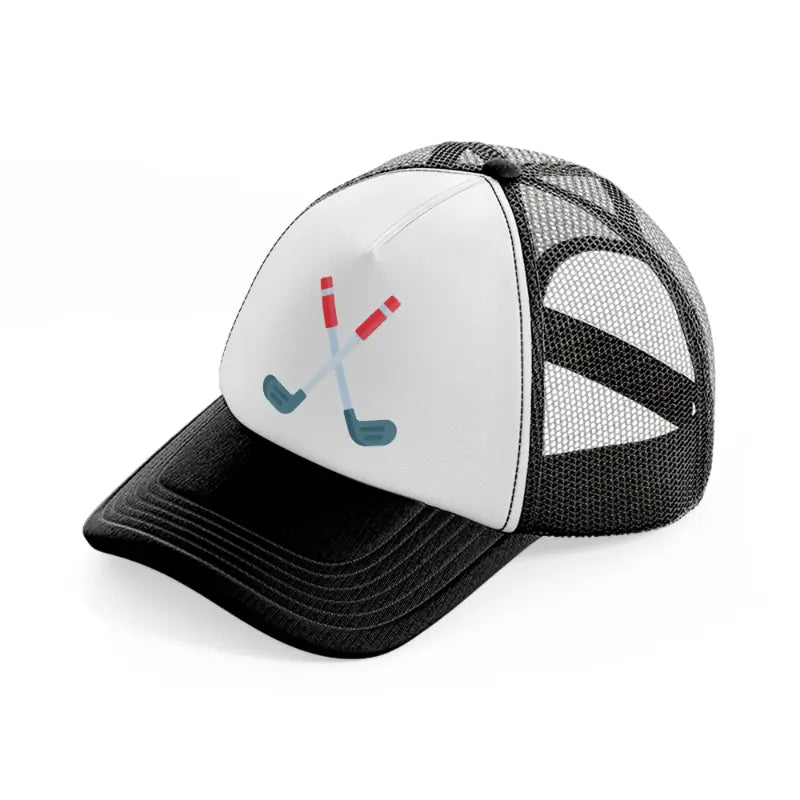 golf sticks sign black and white trucker hat