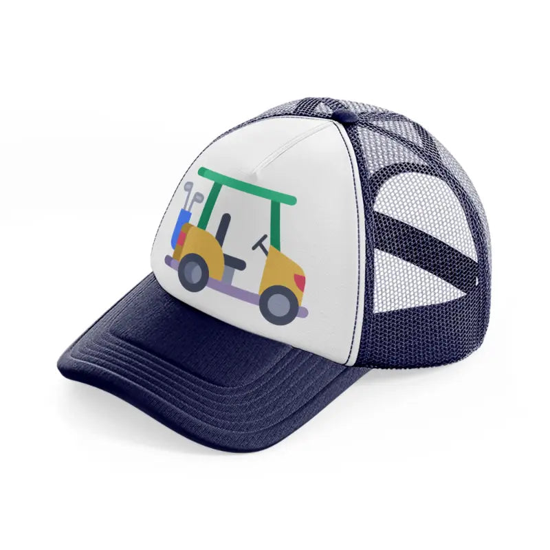 golf cart navy blue and white trucker hat