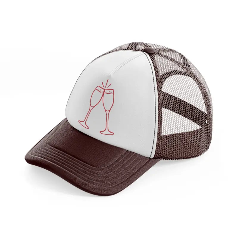 champagne glasses clinking-brown-trucker-hat