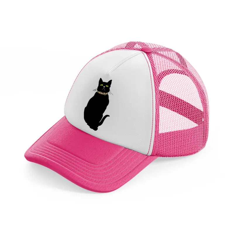 black cat neon pink trucker hat