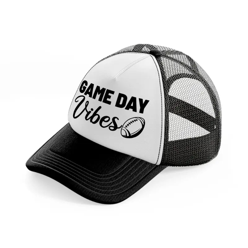 game day vibes-black-and-white-trucker-hat