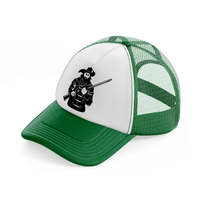 pirate with rifle-green-and-white-trucker-hat
