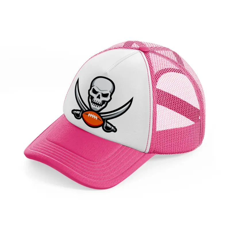 skull football-neon-pink-trucker-hat