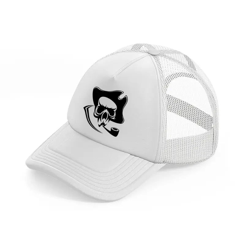 skull is piping white trucker hat