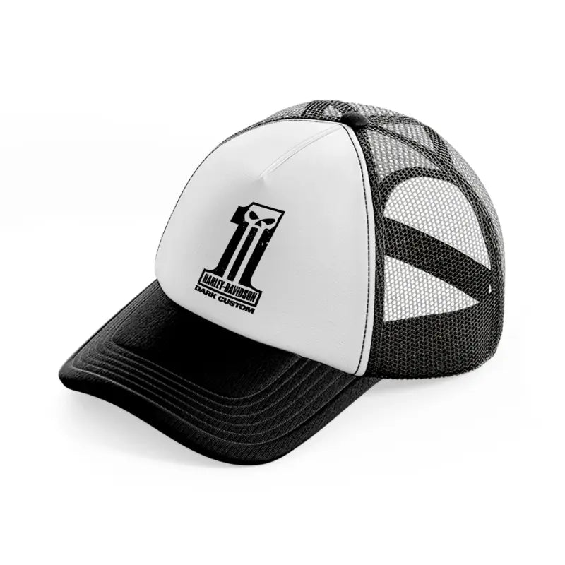 harley-davidson dark custom-black-and-white-trucker-hat
