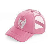 skull white pink trucker hat