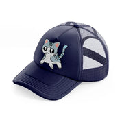 grey kitten navy blue trucker hat