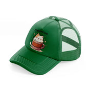 catpuccino cup green trucker hat