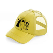 golfer b&w.-gold-trucker-hat