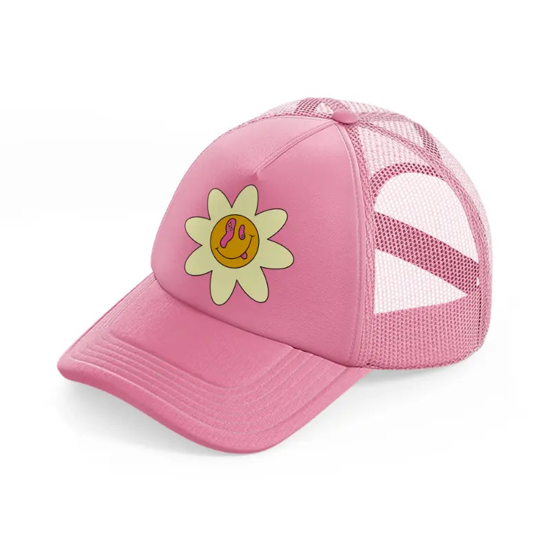 weird flower smiley-pink-trucker-hat