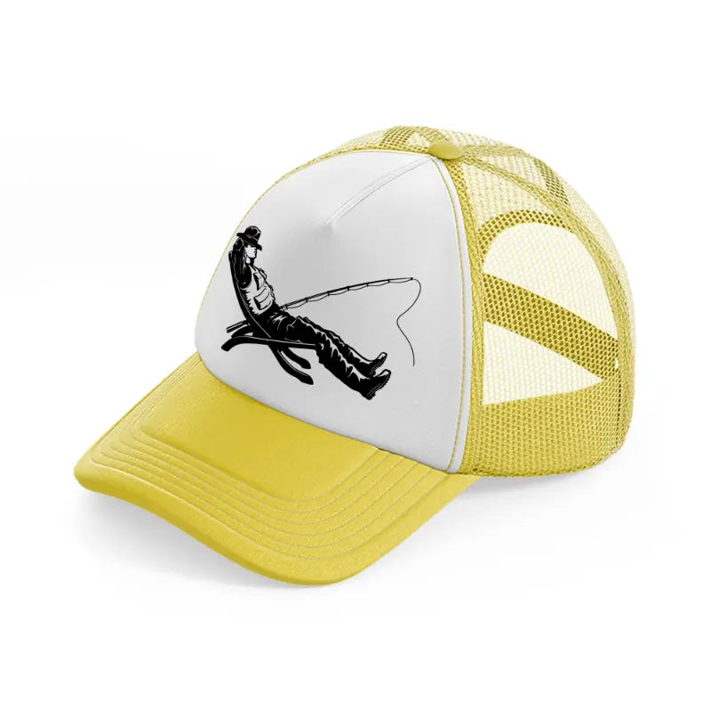 relaxing fishing-yellow-trucker-hat