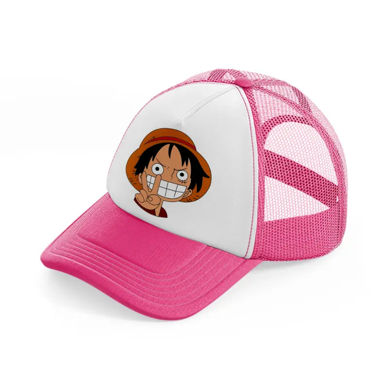 luffy smiling-neon-pink-trucker-hat