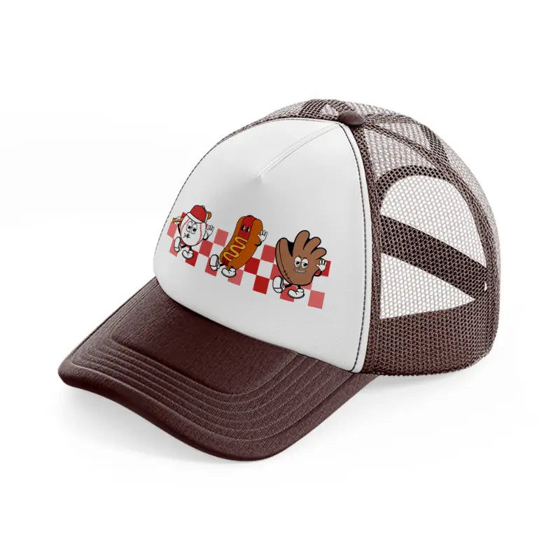 baseball cartoon characters brown trucker hat