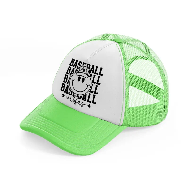 smiley baseball vibes-lime-green-trucker-hat
