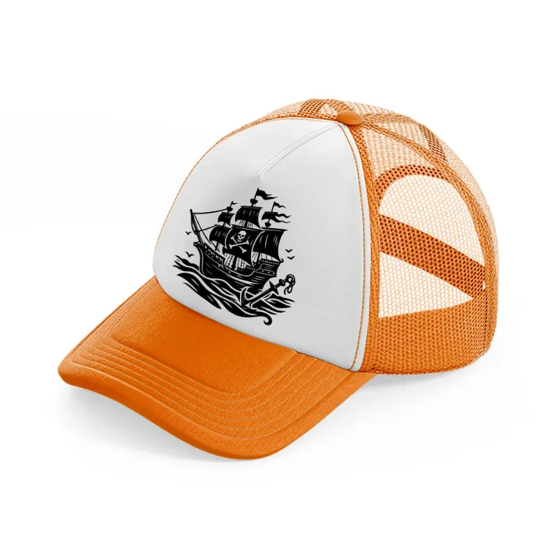 pirate ship-orange-trucker-hat