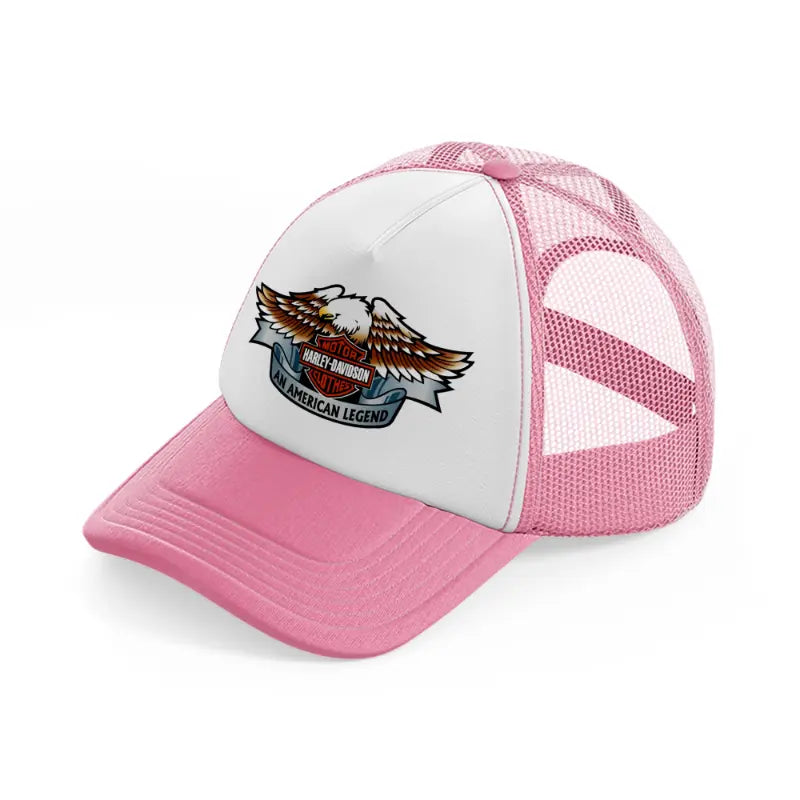 harley-davidson motor clothes an american legend-pink-and-white-trucker-hat