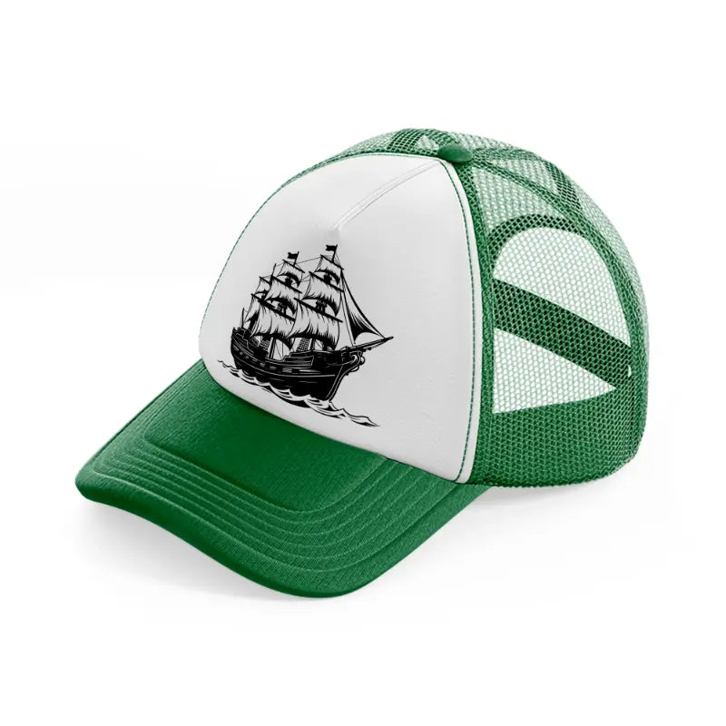 b&w pirate ship-green-and-white-trucker-hat