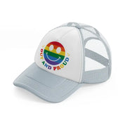 out and proud smile grey trucker hat