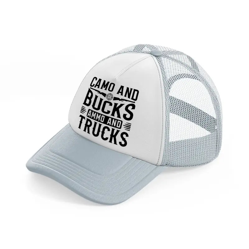 camo and bucks ammo and trucks-grey-trucker-hat