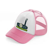 golf ball with stick-pink-and-white-trucker-hat
