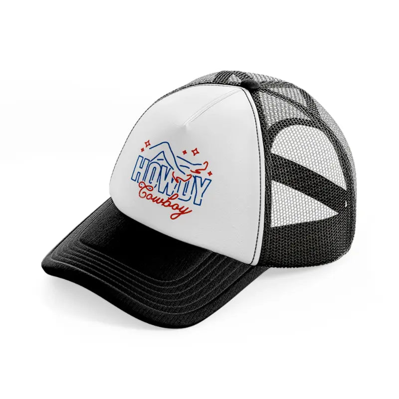 howdy cowboy-black-and-white-trucker-hat