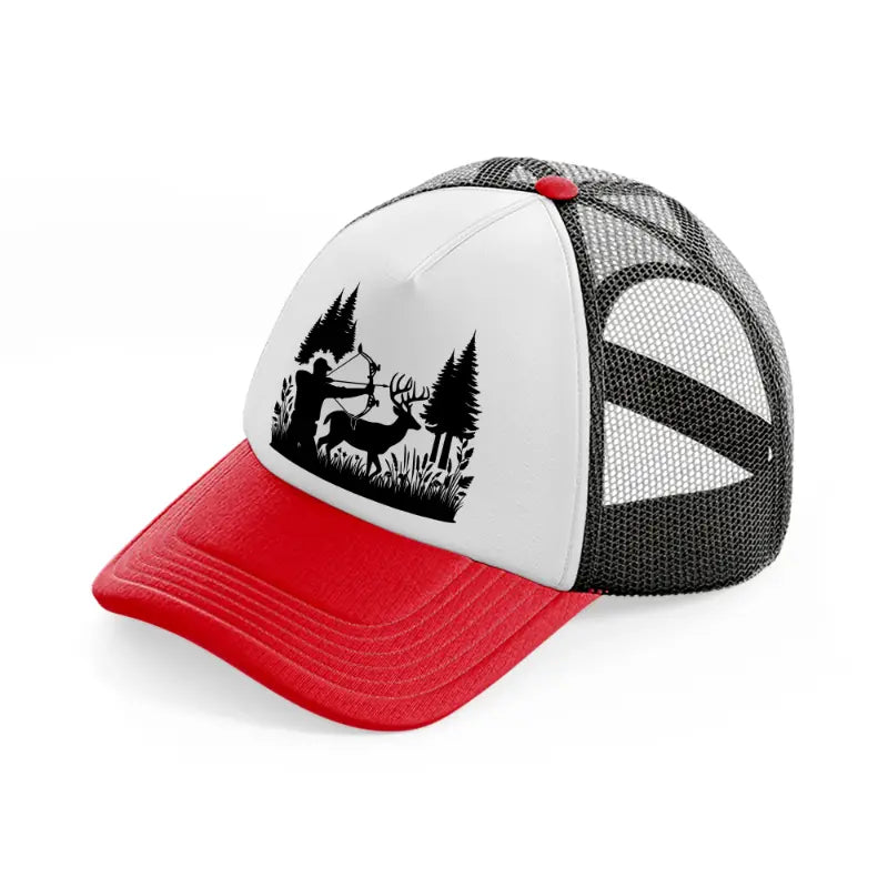 hunting arrow-red-and-black-trucker-hat