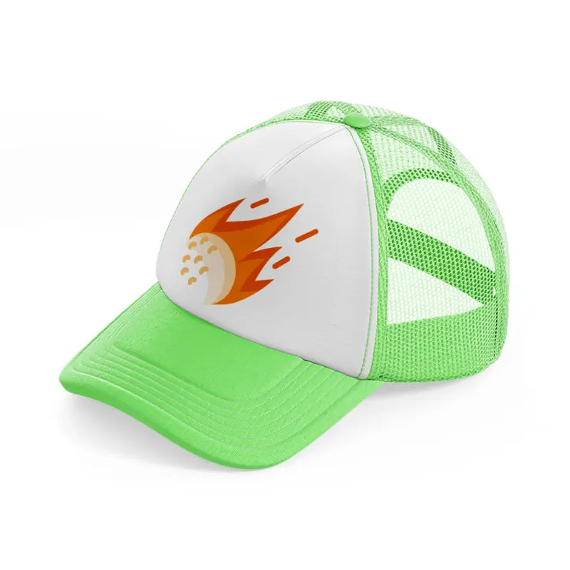 fire golf ball lime green trucker hat