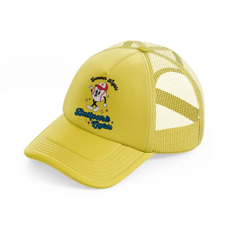 summer nights ballpark lights-gold-trucker-hat