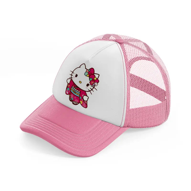 hello kitty chinese-pink-and-white-trucker-hat