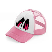 pair of stilettos pink and white trucker hat