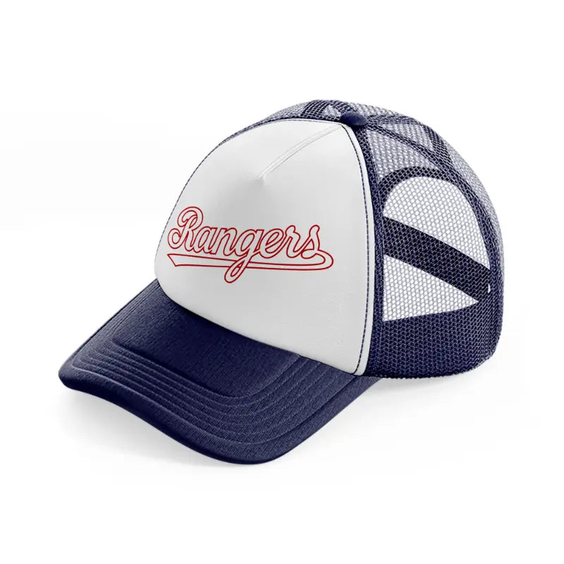 rangers logo-navy-blue-and-white-trucker-hat