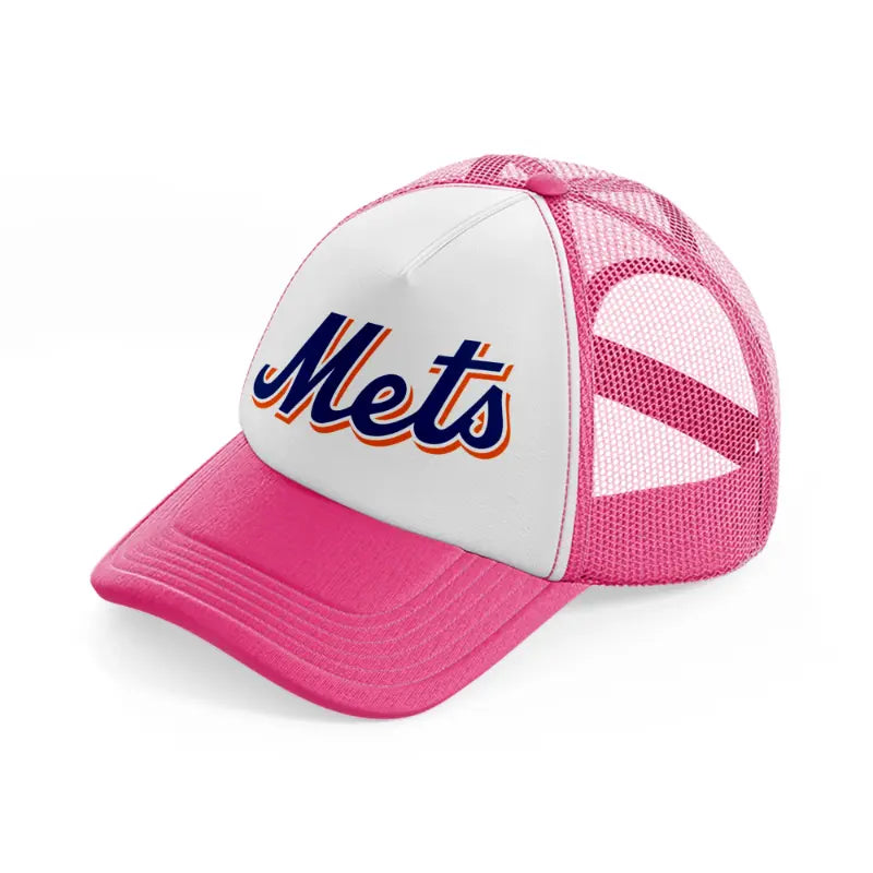 new york mets blue emblem-neon-pink-trucker-hat