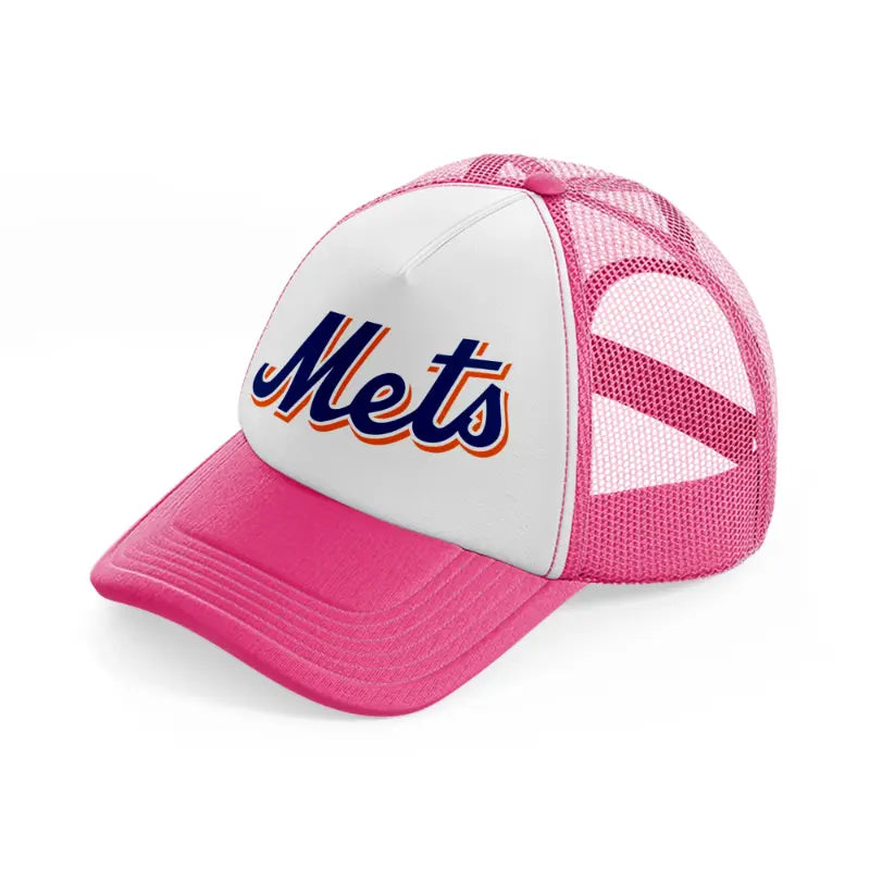 new york mets blue emblem neon pink trucker hat